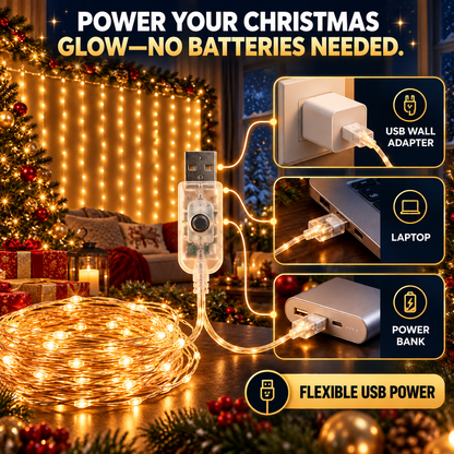USB-Powered Dimmable LED Copper Wire Curtain Lights with Remote Control