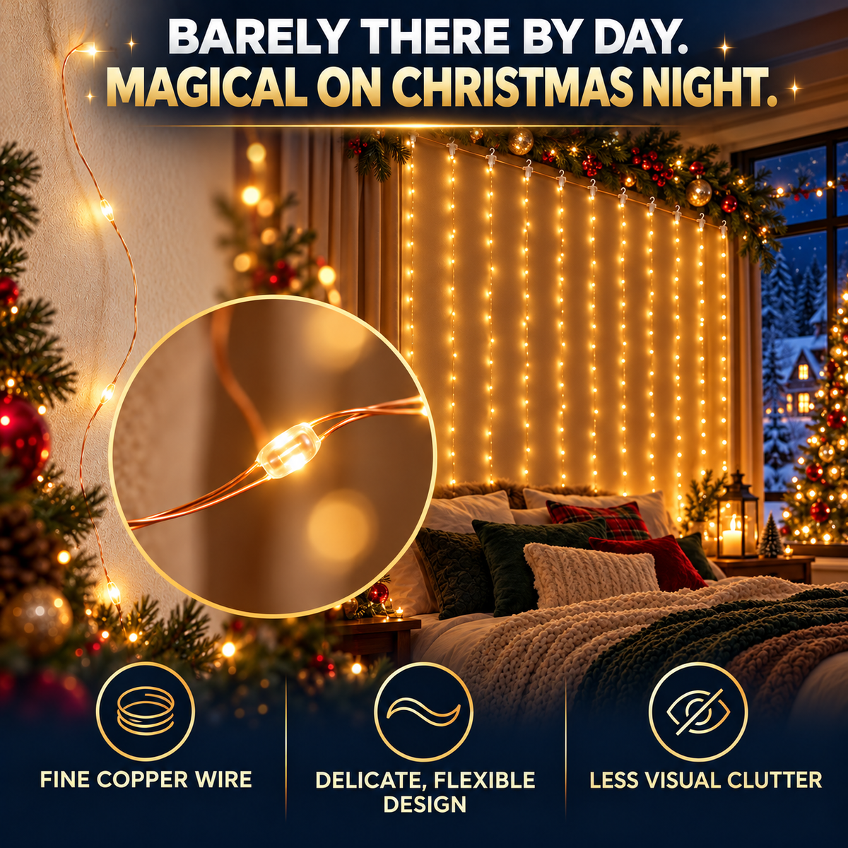 USB-Powered Dimmable LED Copper Wire Curtain Lights with Remote Control