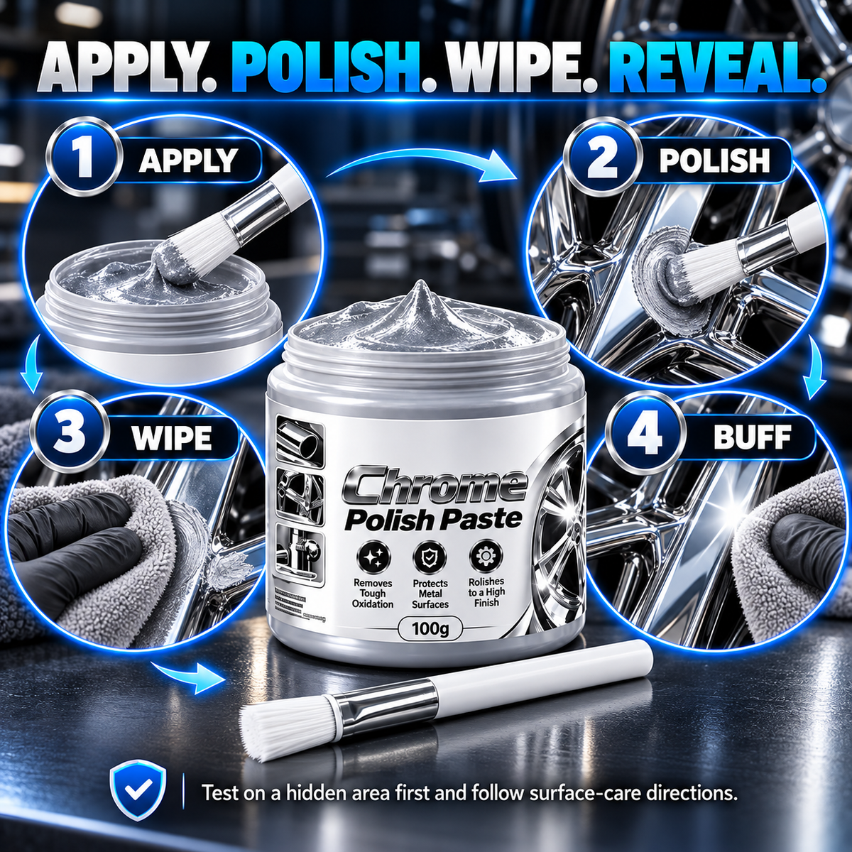 Metal Chrome Polish & Restorer Paste with Brush
