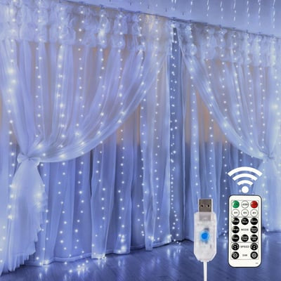 USB-Powered Dimmable LED Copper Wire Curtain Lights with Remote Control