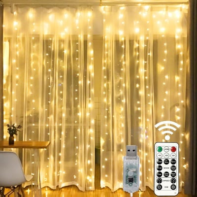 USB-Powered Dimmable LED Copper Wire Curtain Lights with Remote Control